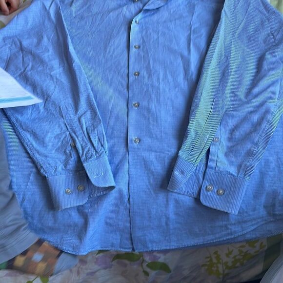 EUC! Calvin Klein Blue Tiny Plaid Print LS Button Down - Picture 5 of 5